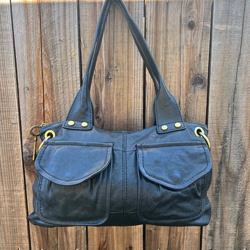 Fossil Long Live 1954 Black Vintage Soft Leather Handbag Satchel Key Zip